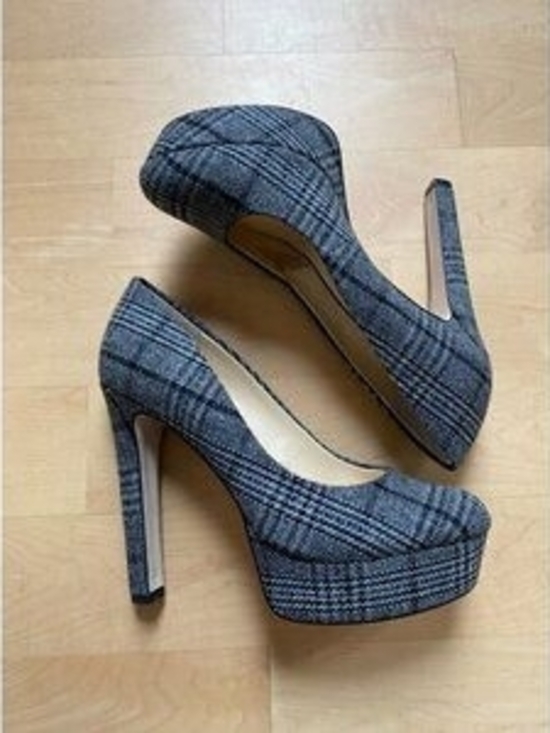 bloom Shoes - bloom Gray Plaid Platform Pumps - Women's High Heels